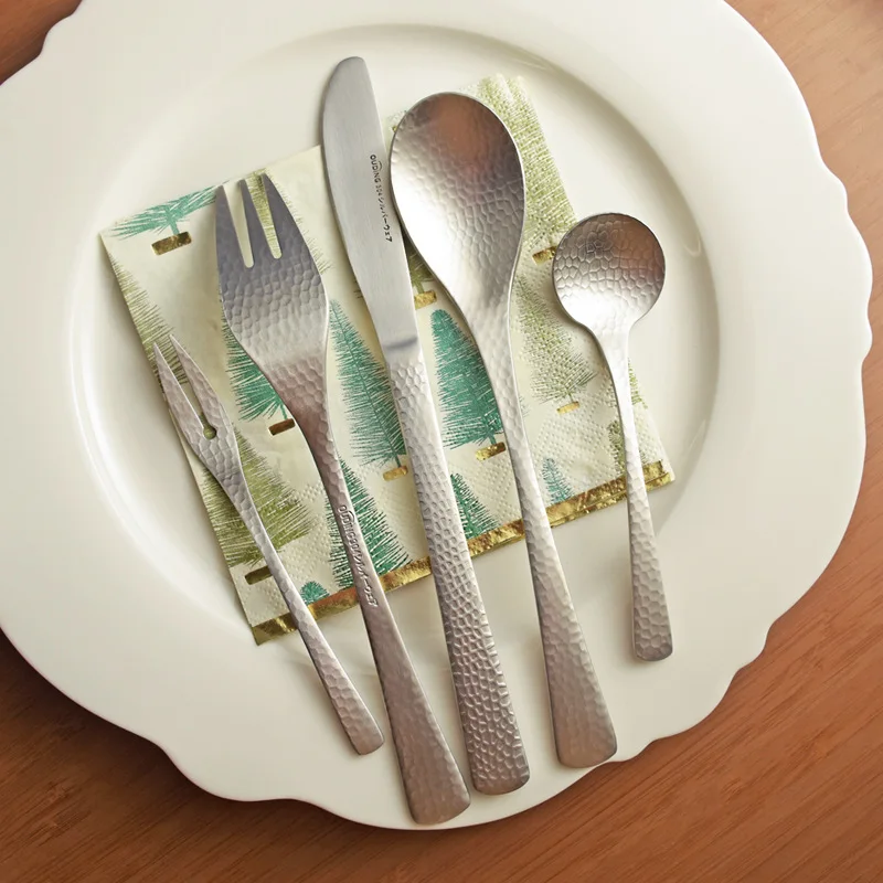 Matte Cold-textured 304 Stainless Steel Knife Fork Spoon Set Light Luxury Restaurant Soup Scoop Fruit Fork Coffee Stirring Spoon