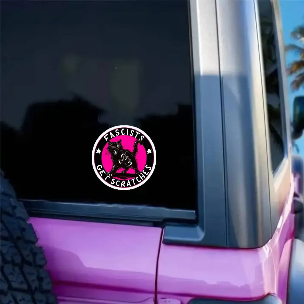 Cats Against Fascists Pink Version Waterproof Stickers For Decorating Car Windows Motorcycles And Computers.