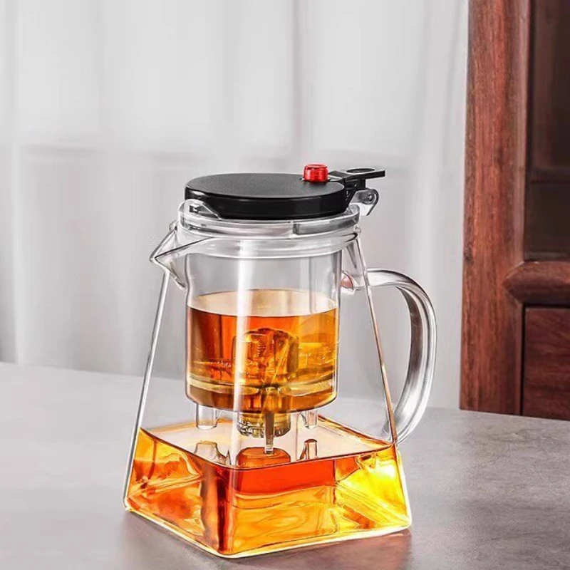 One Touch Tea Water Separation Glass Teapot Heat Resistant Glass Tea Maker for Home and Office