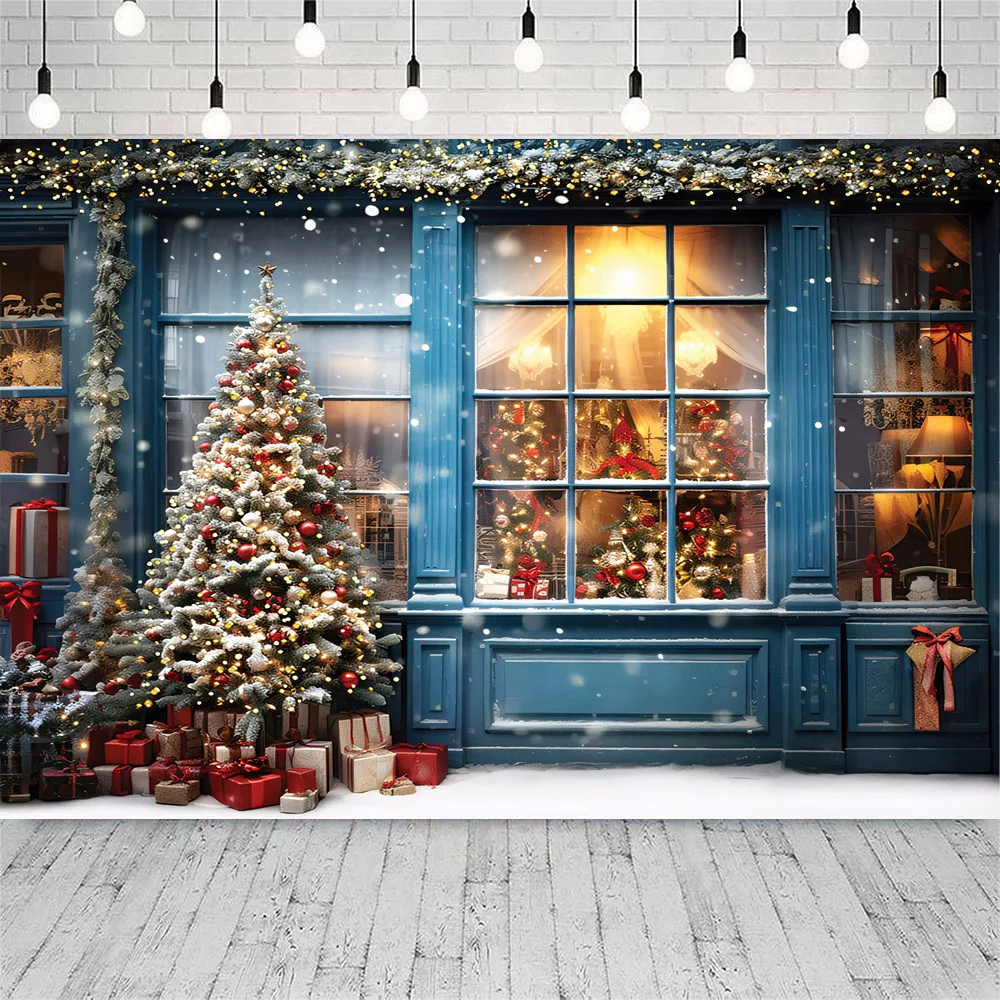 25 Type Photography Background Winter Christmas House Window Glitter Xmas Tree Kids Family Portrait Decor Backdrop Photo Studio