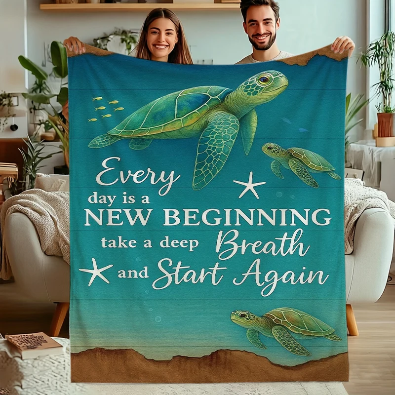 Sea Turtle Mother Daughter Message Oceanic Fleece Blanket For Sentimental Bedroom Decor Soft Warm Throw Blanket Gift