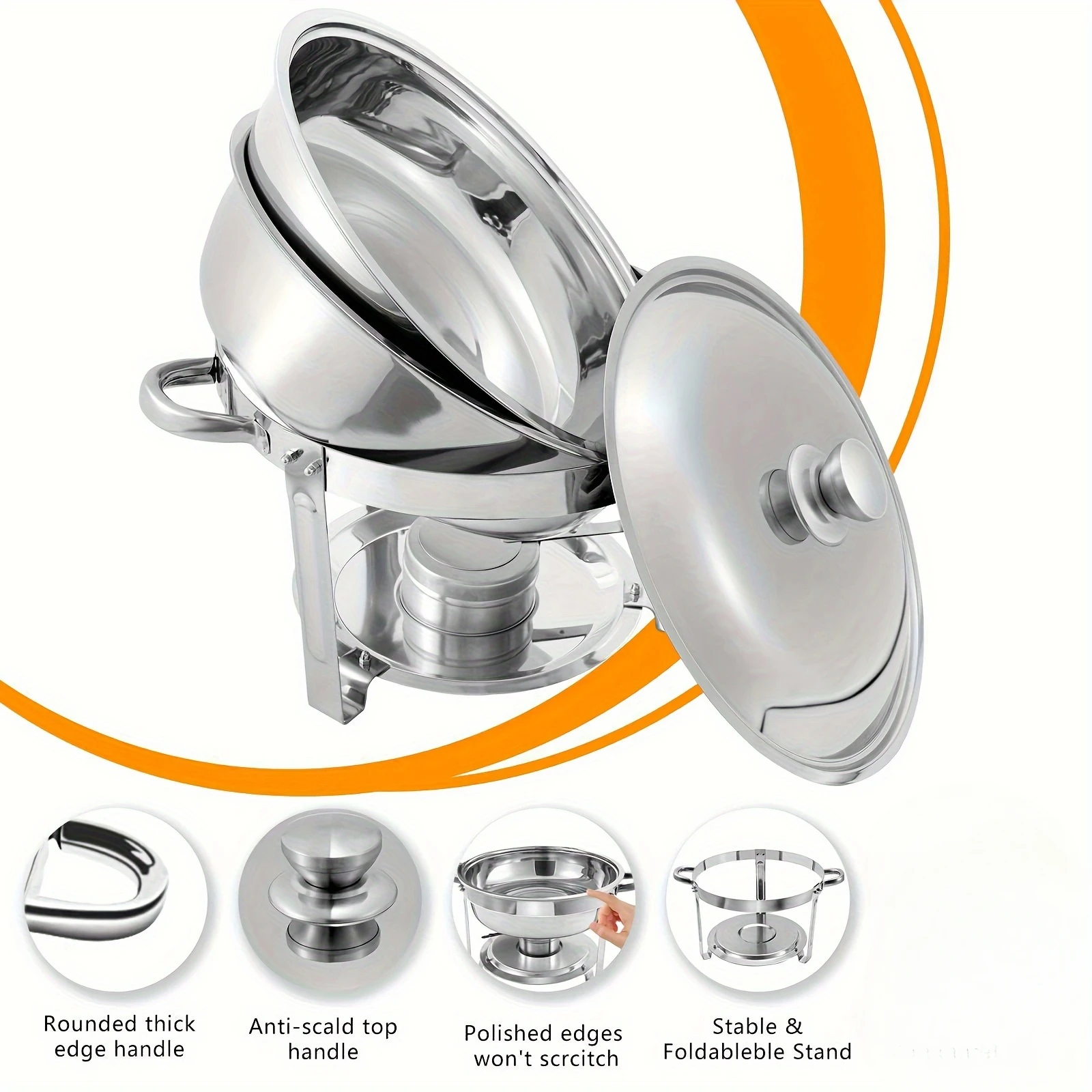 2 حزم 5-Qt الفولاذ المقاوم للصدأ طبق الغضب المستديرة بوفيه مجموعة الغذاء صواني المياه تخدم أواني حفلات الزفاف التخييم لتنظيف #2