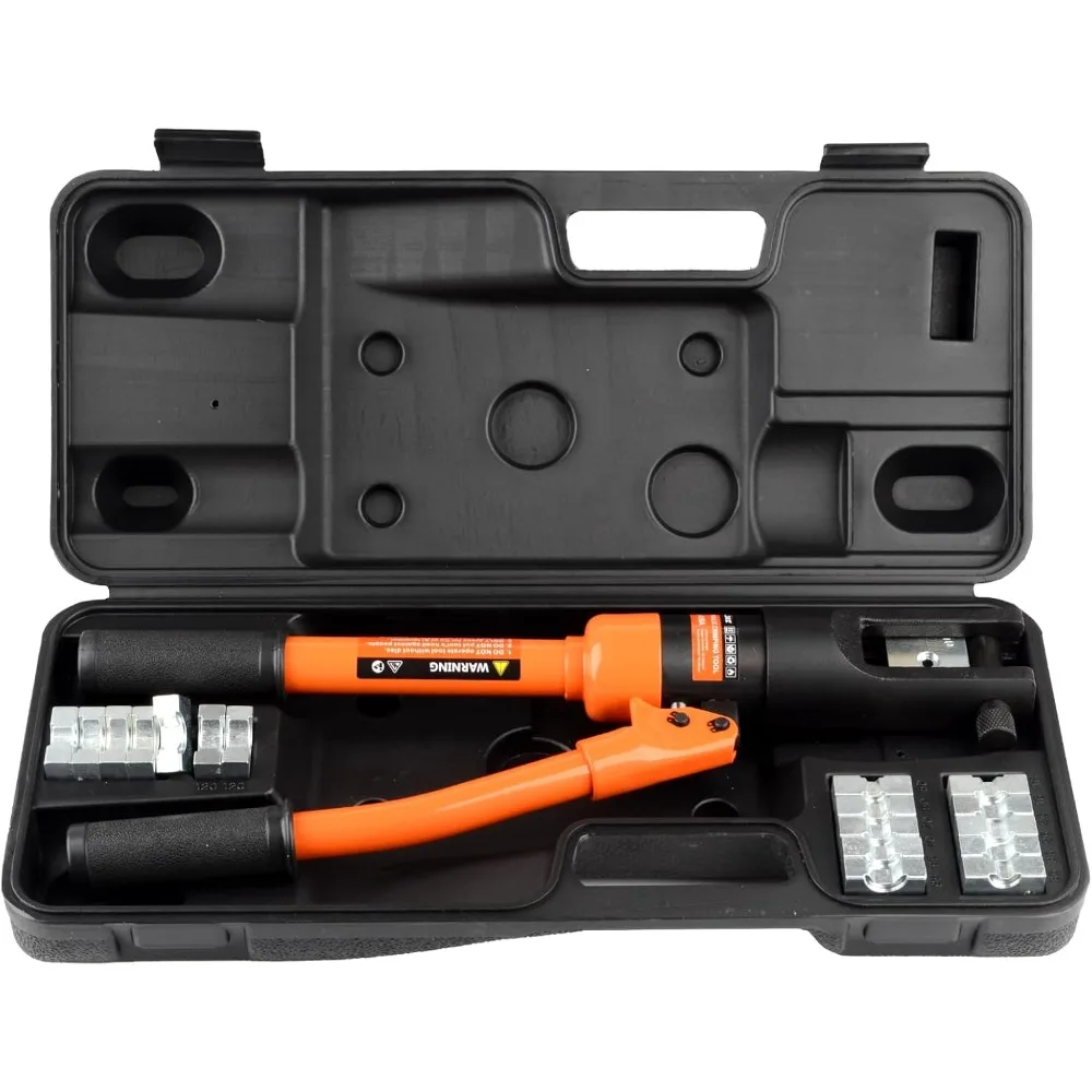 12 Ton Hydraulic Crimping Tool 6AWG-4/0AWG with 8 Die Sets, Rotatable Head, Ergonomic Grip, Professional Cable Lug Crimper
