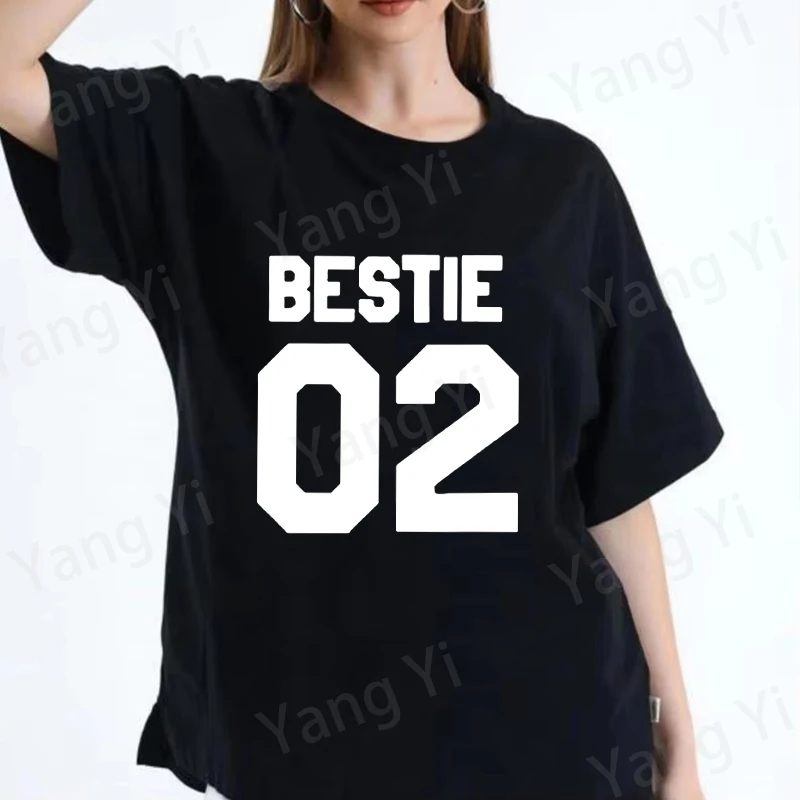 New Bestie One Bestie Two Letter Print Clothes Men Women Cotton T-shirt Short Sleeve Sisters Tee Casual Best Friend Outfit Shirt