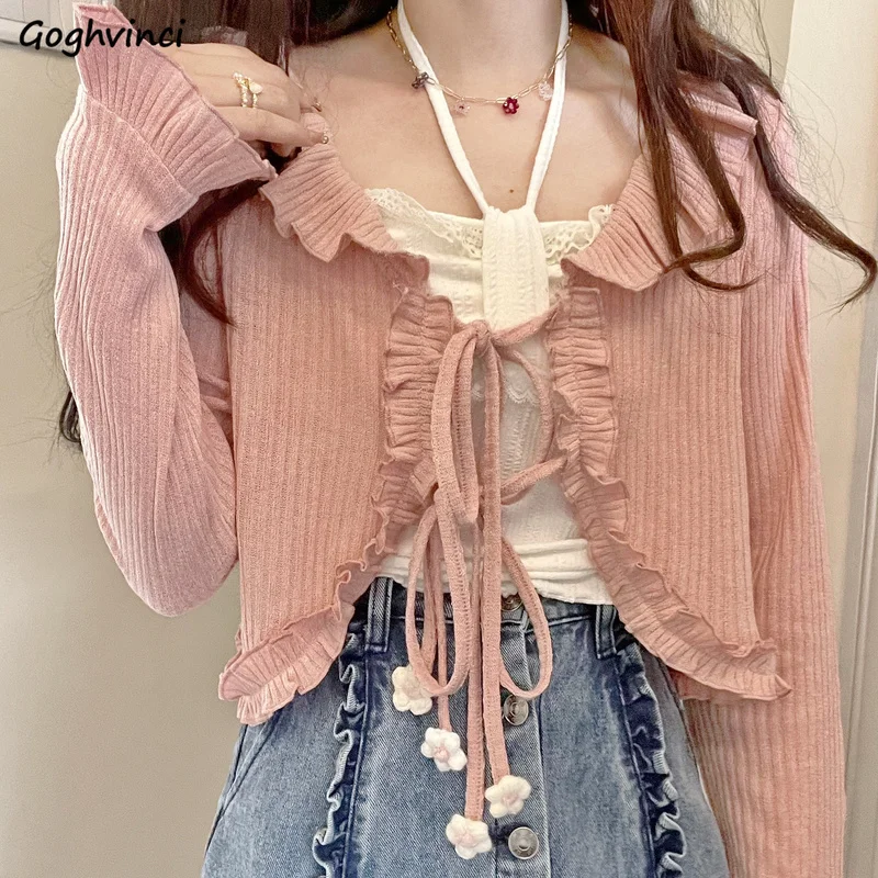 

Flare Sleeve Cardigan Women Spring Hotsweet Lace-up Design Retro Street Wear Korean Style Ulzzang Trendy Casual Solid Popular