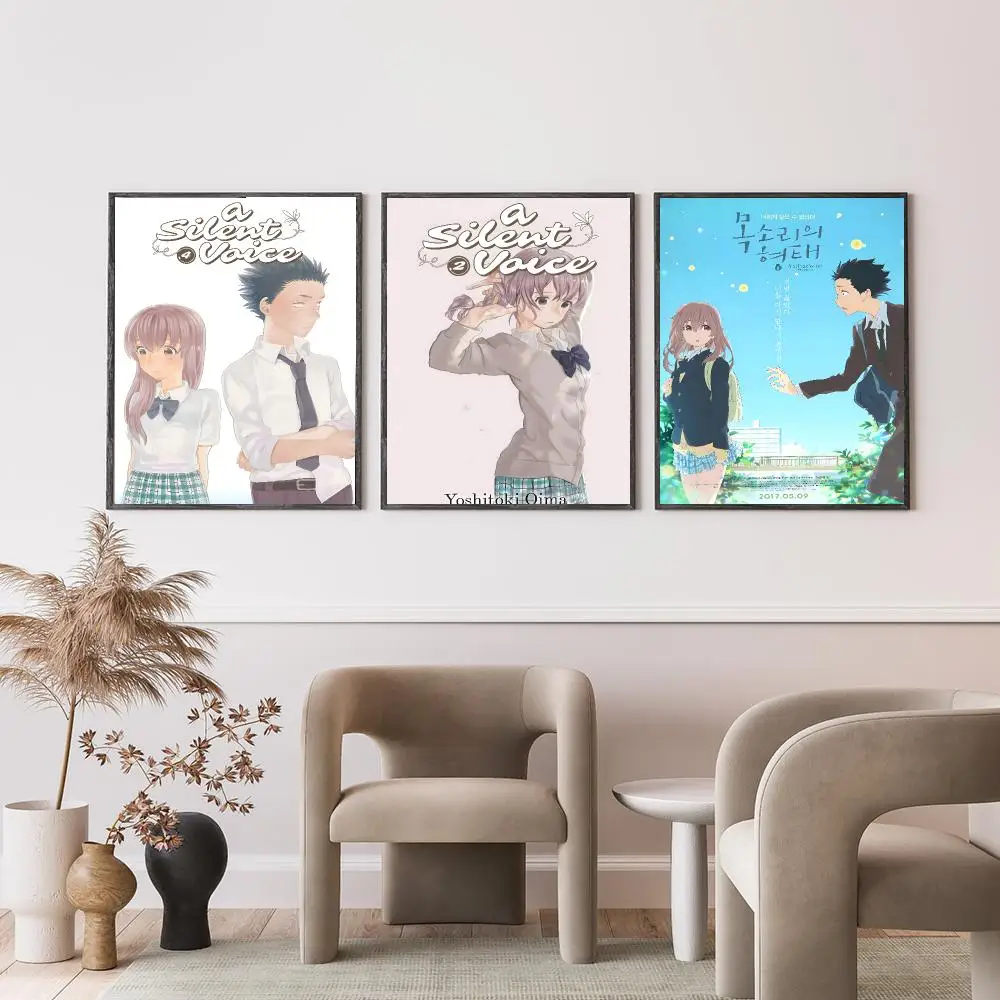 anime A Silent Voice Poster Poster HD Self-Adhesive Art Print Waterproof Wall Decor for Bedroom Living Room Decor Gift