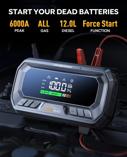 Yaber 4 w 1 6000A Jump Starter PD65W Power Bank 160PSI Sprężarka powietrza Pompa do opon Przenośna ładowarka Wzmacniacz samochodowy Urządzenie rozruchowe