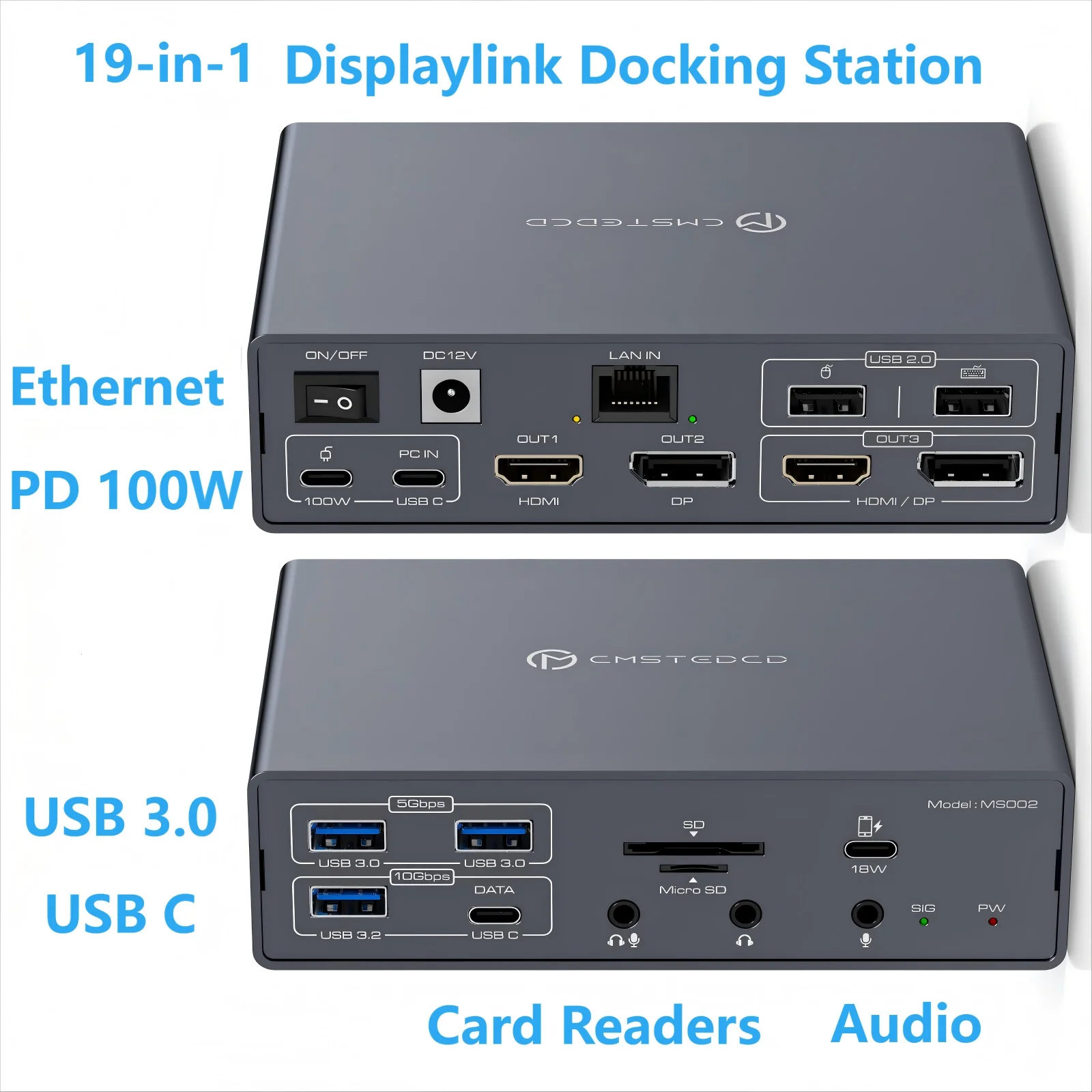 

2025 19-in-1 USB 3.0 Displaylink Docking Station,4K Triple Monitors for MacBook M1 M2 M3 M4/Windows,USB C Laptop Dock 3 Monitors