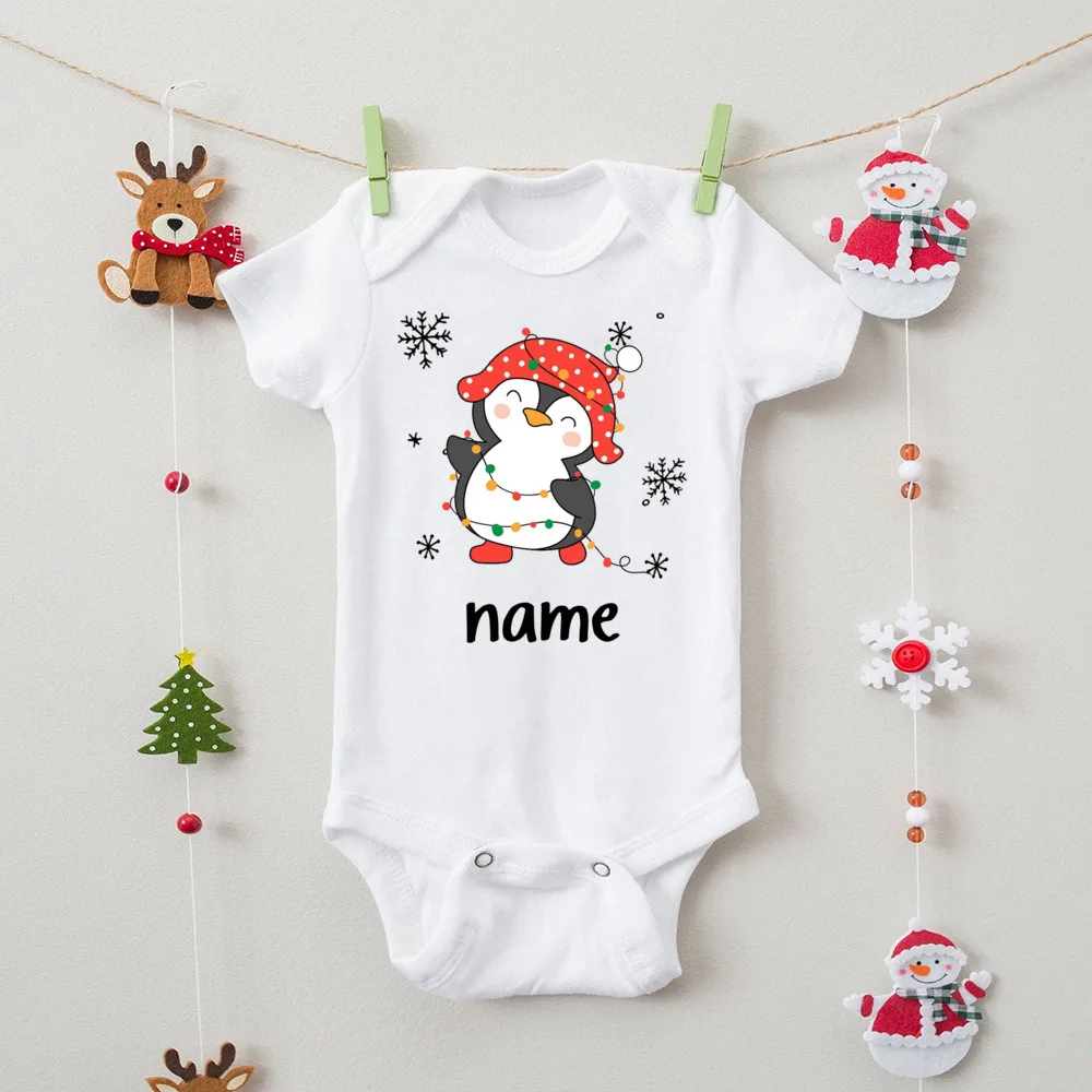 Personalized Gingerbread Man with Name Baby Bodysuit Christmas Party Newborn Clothes Toddler Bodysuit Infant Short Sleeve Romper