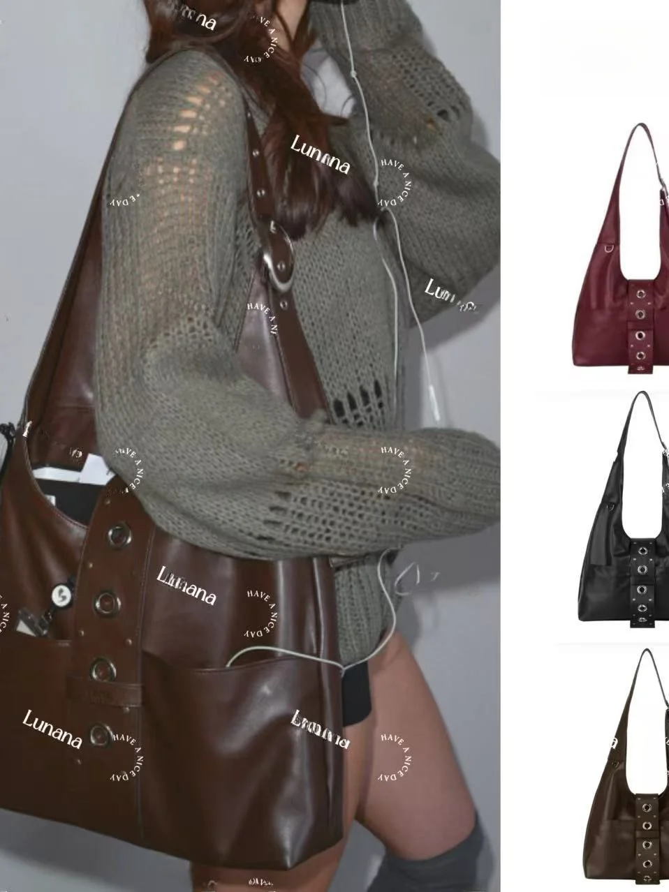 

Сумка-тоут Hieta Punk Sle большой вместимости, металлическая синяя сумка через плечо, ретро-сумка с заклепками, сумка для поездок на работу, мягкая сумка из искусственной кожи