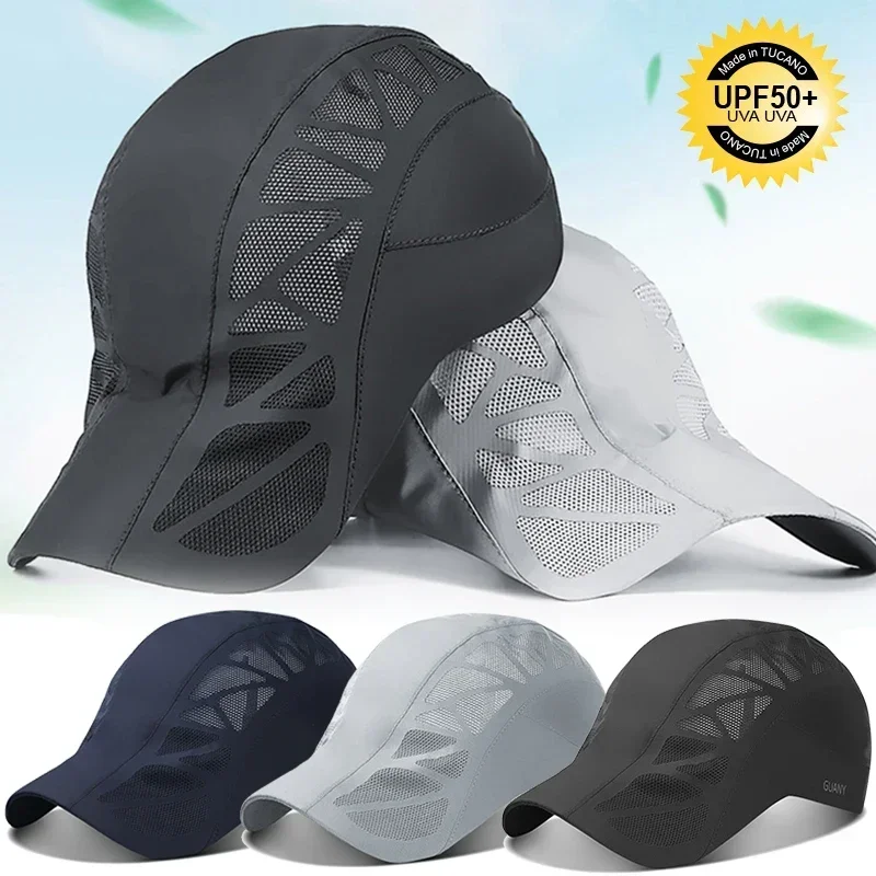 Summer Sports Mens Sun Hats Breathable Mesh Quick-drying Visor Caps Outdoor Gorro Hombre Boina Golf Hat Fashion Solid Flat Cap