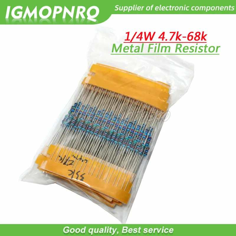 24valuesX10pcs=240pcs 1/4W 0.25W 1% 4.7k-68k Metal Film Resistor  component diy kit package 4.7K 10K 15K 20K 47K 56K 68K ETC.