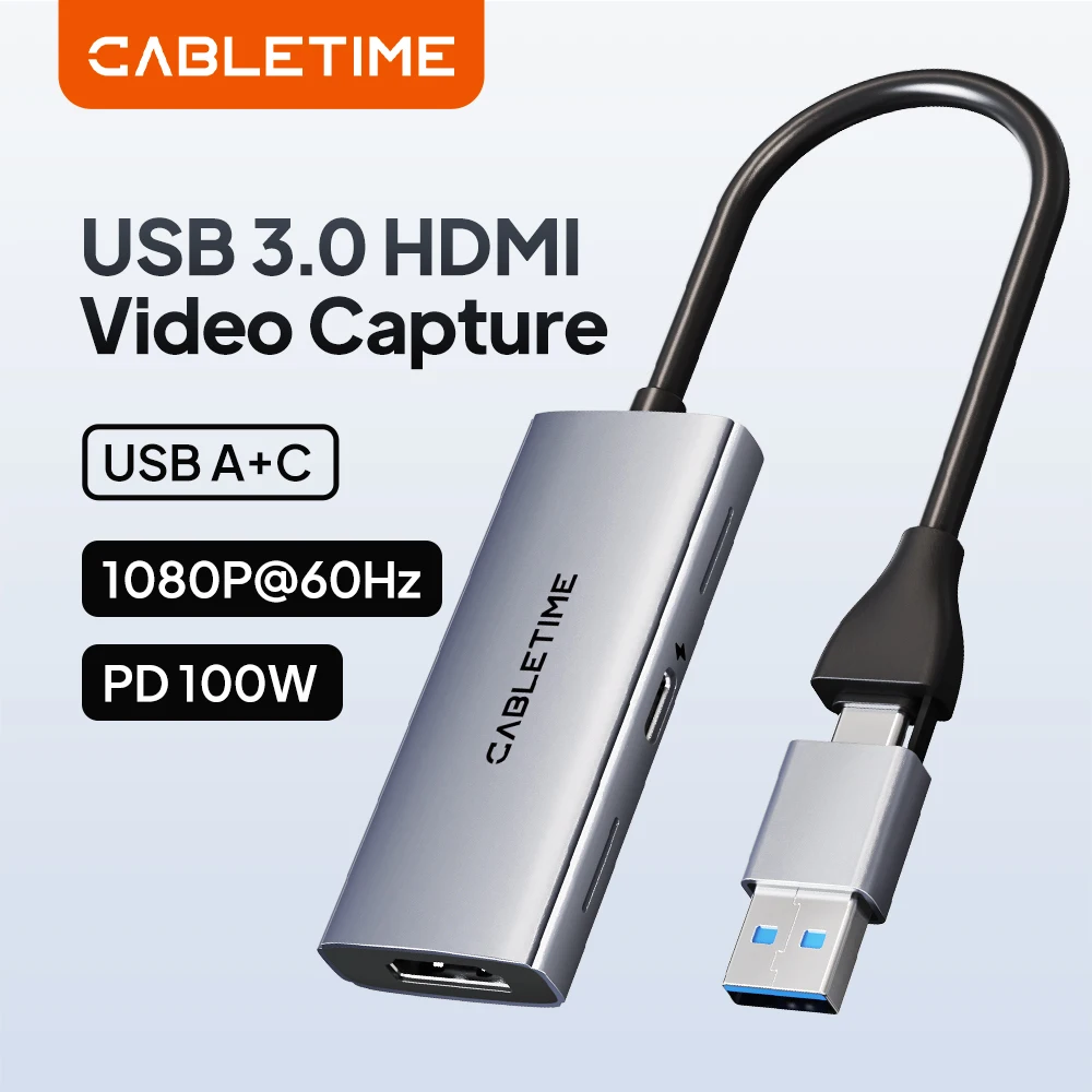 CABLETIME Video Capture Card USB3.0 4K With PD 100W HDMI to USB/Type-c Video Game Grabber For PC Camera Switch Xbox PS4/5