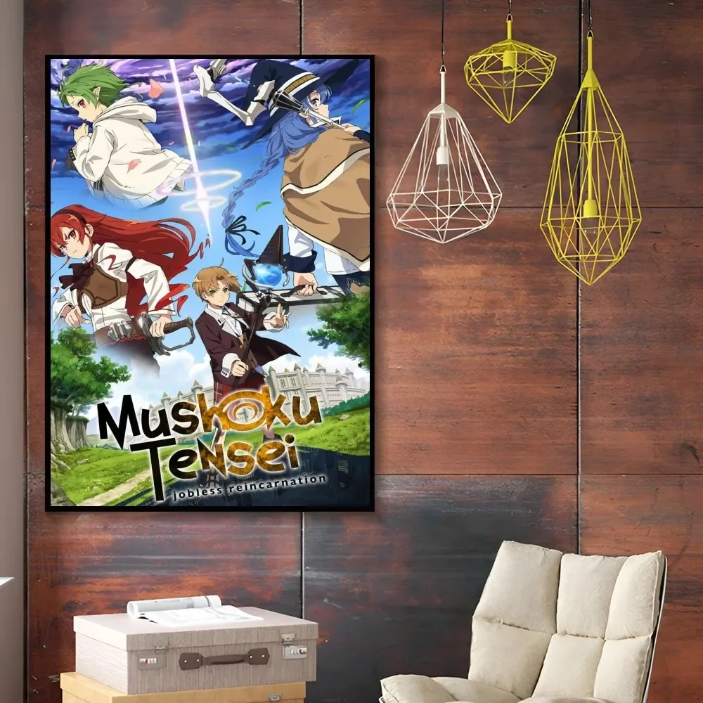 1PC M-Mushoku T-Tensei Jobless Reincarnation Poster Self-adhesive Art Waterproof Paper Sticker Coffee House Bar Room Wall Decor