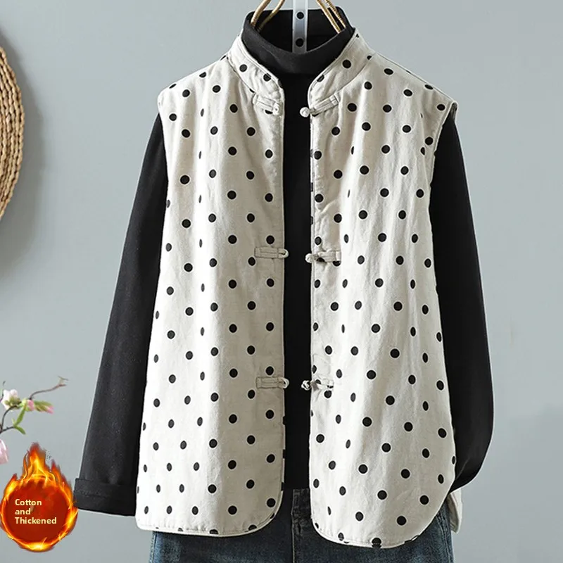 

Элитный омолаживающий жилет большого размера в новом китайском стиле, модный зимний, на пуговицах, изо льна, без рукавов, с милым принтом