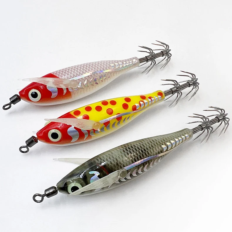 ShareShark 10 Stück/Box Leuchtendes horizontales Garnelen- und Tintenfischhaken-Hartköder-Set, geeignet für Meeresangeln auf Tintenfische und Oktopus. – Detail 9
