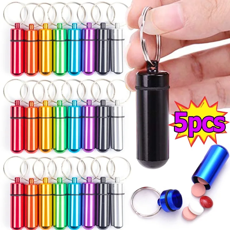 Mini Aluminum Pill Box Aluminum Alloy Travel Medicine Case Container Bottle Holder Keychain Outdoor Pillbox Portable Key Holders