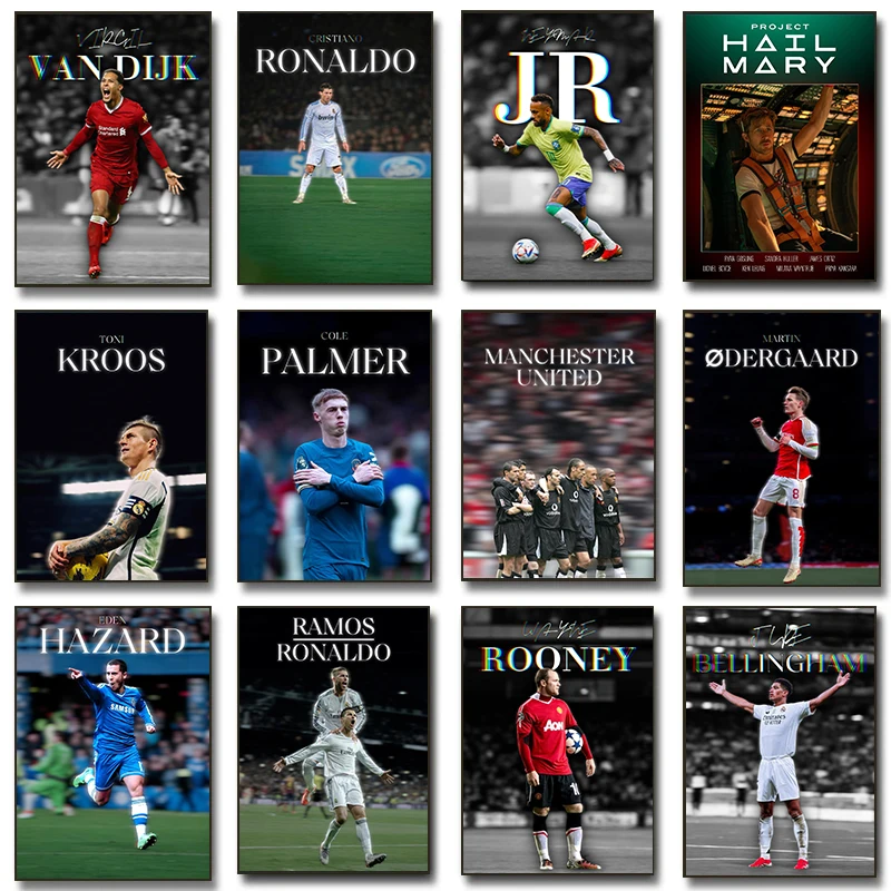 Popular Hot Football Players Posters Soccer Athlete's Signature Modern Prints Canvas Wall Art Pictures Home Living Room Decor