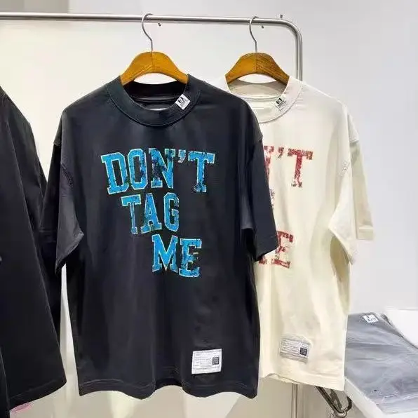 American High Street Letter Printed Loose Short‑Sleeved Men's And Women's Ripped Washed‑Out Distressed T‑Shirts