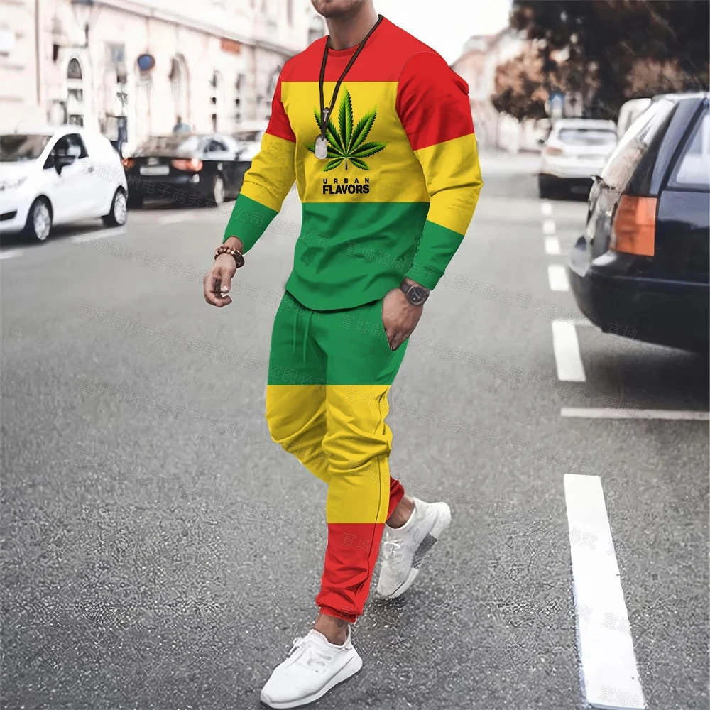 New Men T Shirt 2 Piece Set Bob Marley Love Trousers Hip Hop Sweatshirts Long Sleeve T Shirt+Pant Loose Jogging Tracksuit