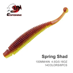 ESFISHING Soft Silicone Bait Spring Shad 100mm 6pcs Pintail Many Colors For All fish Artificial Pesca Fishing Lures Tackle
