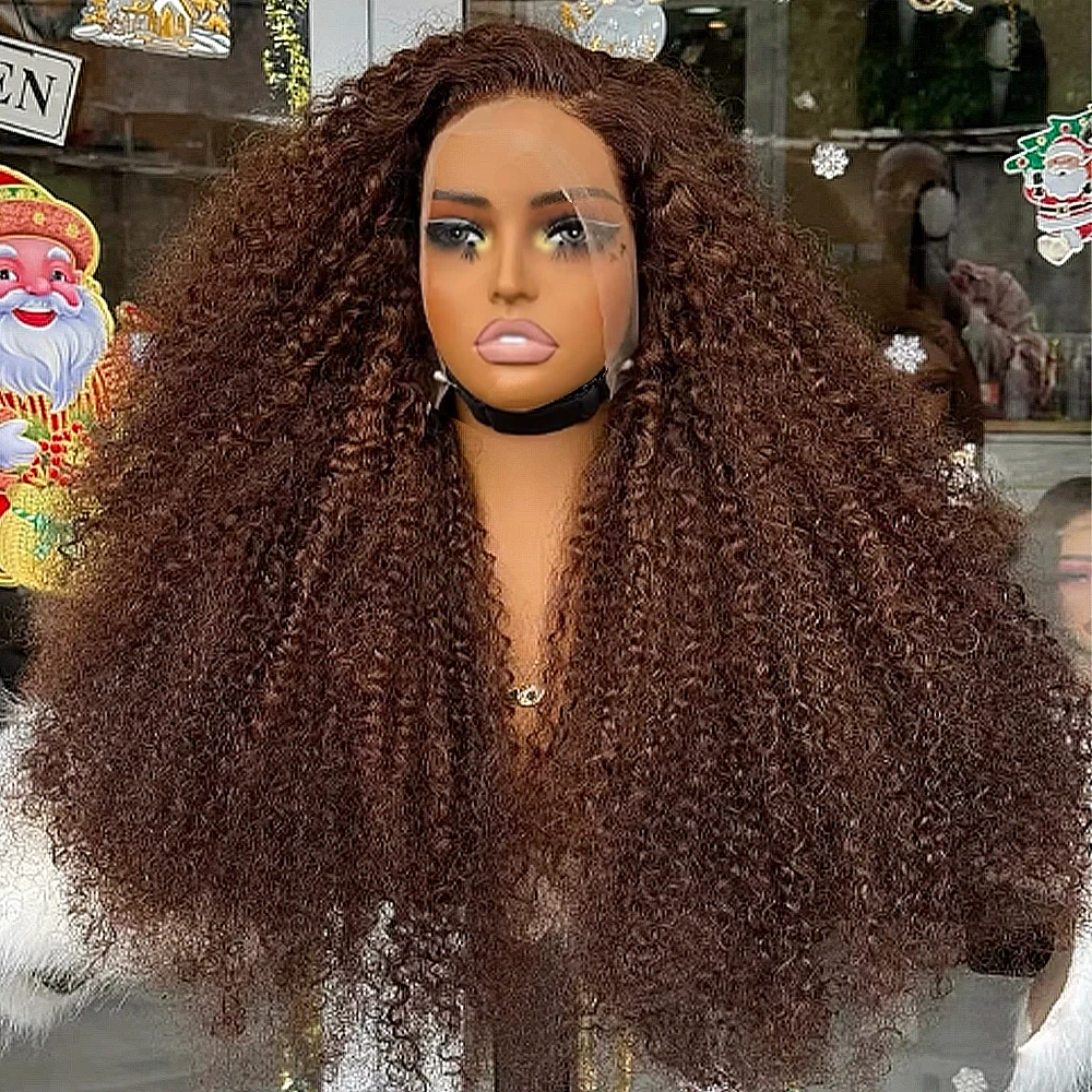 

Afro Kinky Curly Brown Color Glueless Wig 450 high Density Human Hair Wigs 13x6 HD Transparent Lace Frontal Wigs For Black Women