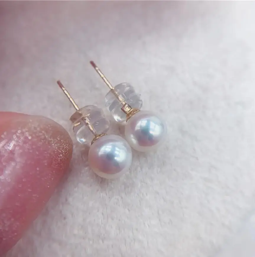 Beautiful Pearl AAAA++++6-7mm 7-8mm 8-9mm 1-12mm 12-13mm  akoya Round White Pearl Earrings 18K/AU750Gold 