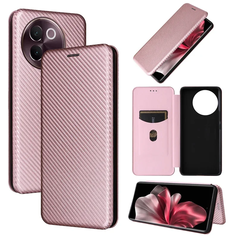 

For Vivo V40 Lite 5G Cover Luxury Anti-fall Purse Carbon Fiber Skin Magnetic Adsorption Case For Vivo V40 Lite 5G Phone Bags