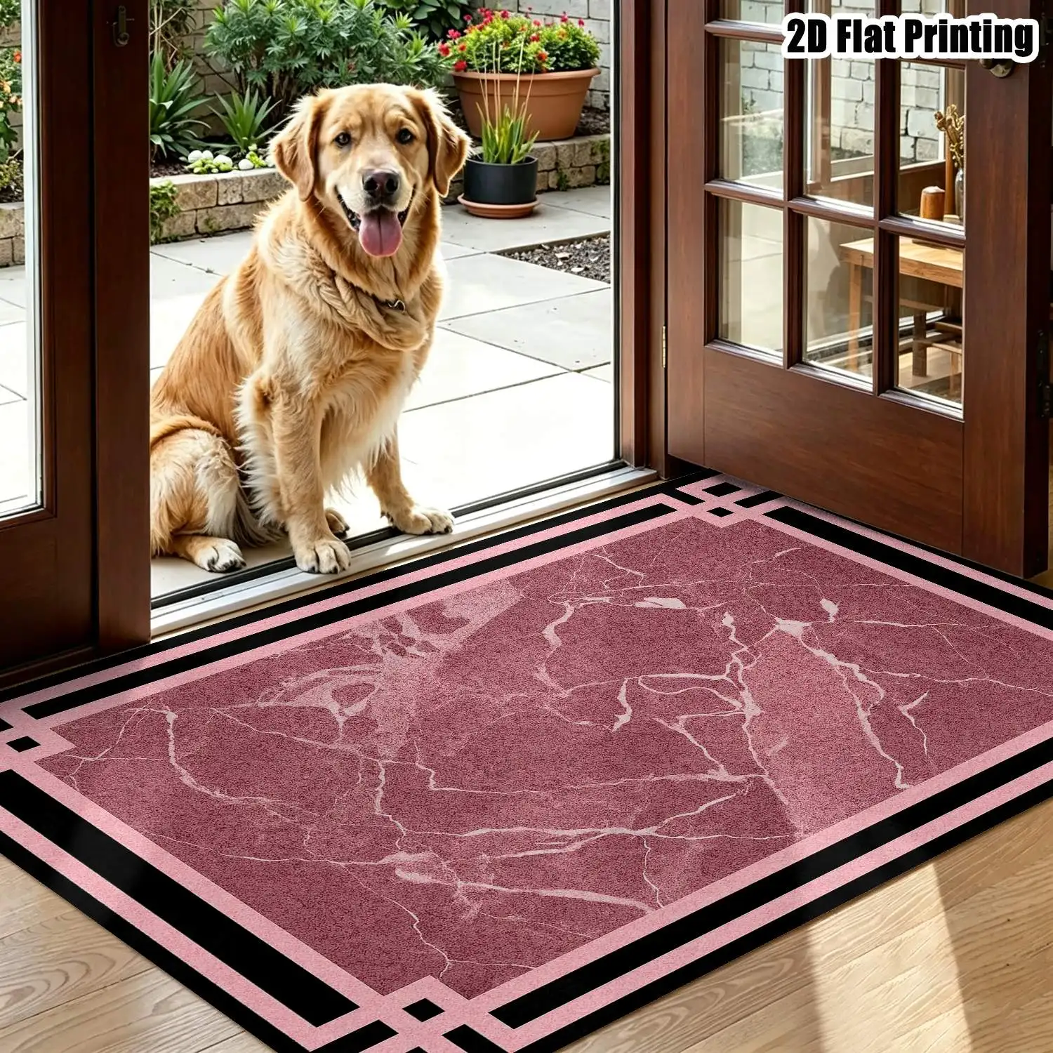 1Pc 2D Printed Pink Marble Texture Carpet: Nordic, Modern Minimalist, Vintage Geometric Striped Style, Home Decor, Multi-Size, Machine Washable, Suitable for Entrance/Dining/Foyer/Bedroom/Living Room