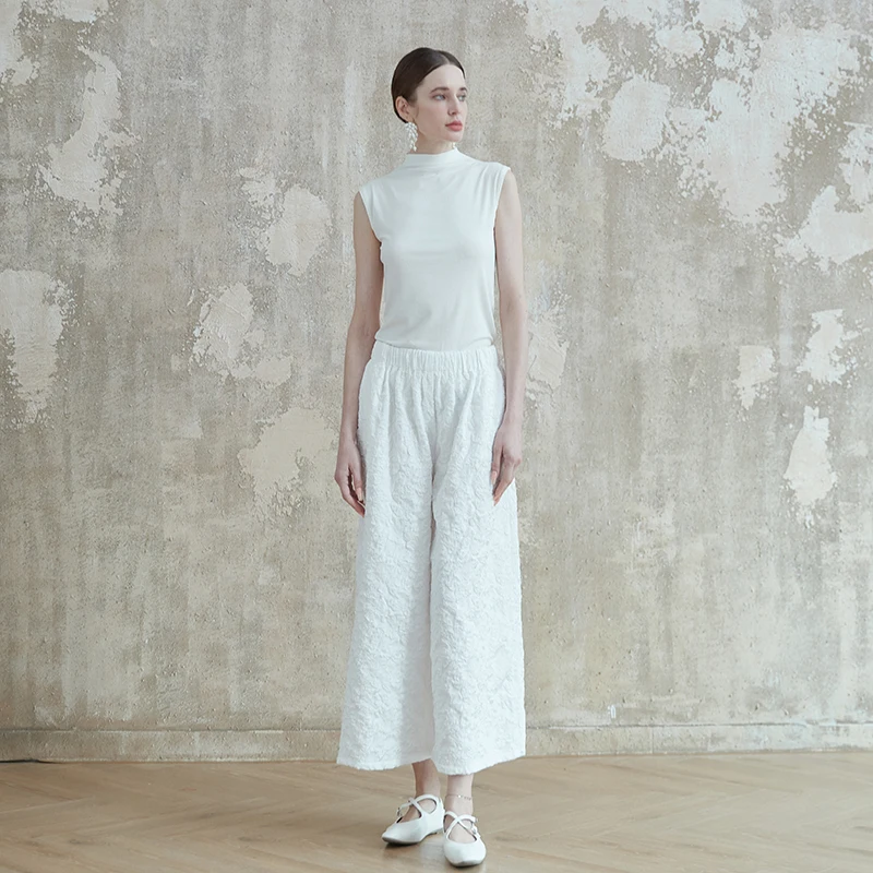 

Relaxed Fit Embroidered Casual Pants K43 Faion Slimming Large Size Skirt Pants Heavy Eming Wide Leg Pants