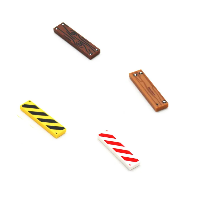 MOC Assembles Tile 1x4 with Wood Grain Danger Stripes 2431 pb243 pb661 Building Blocks Parts DIY Bricks City Street View Toys