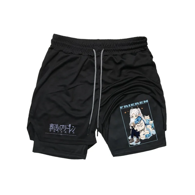 

Frieren 2-in-1 Gym Workout summer Shorts for Men Quick Dry Stretchy Athletic Compression Shorts Fitness Running Jogging Workout