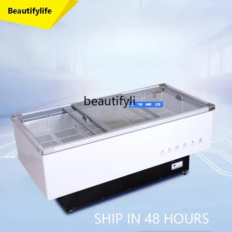 FG  New 2.2 meters double compressor freezer commercial fresh-keeping frozen transparent glass horizontal display cabinet