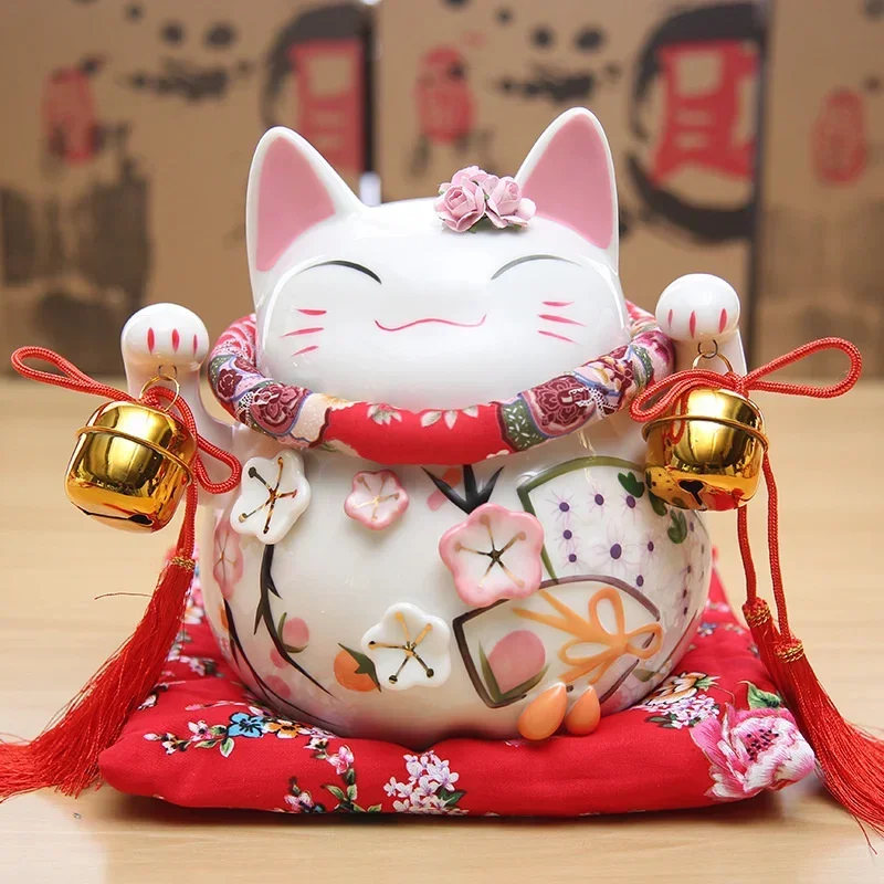 8 inch Ceramics Marry Ceramic Lucky Cat Fengshui Home Decor Porcelain Ornaments Business Gifts Fortune Cat Money Box Craft