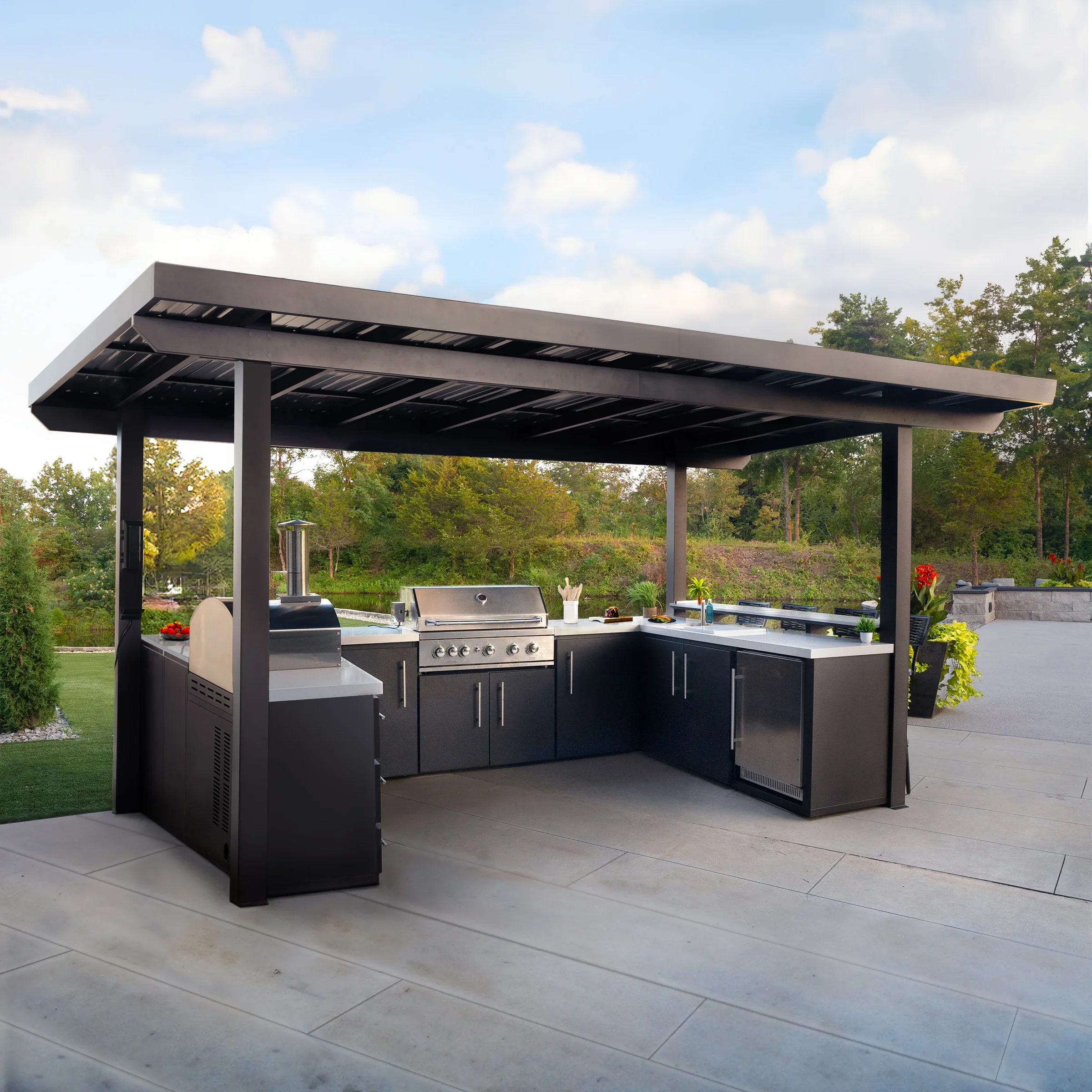 Custom Modern 304 Stainless Steel Outdoor Kitchen Cabinets Set Weatherproof Modular Metal Aluminum BBQ Sheet Lacquer Customized