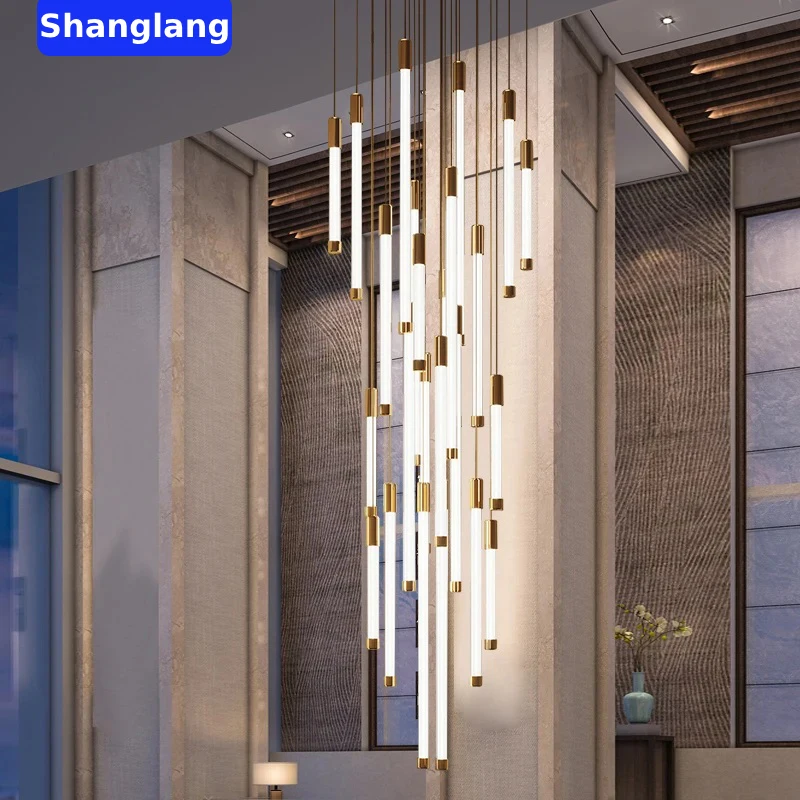 Moderna scala lampadari a LED soggiorno di lusso Duplex soffitta decorazione della casa ristorante illuminazione a sospensione a soffitto luminoso