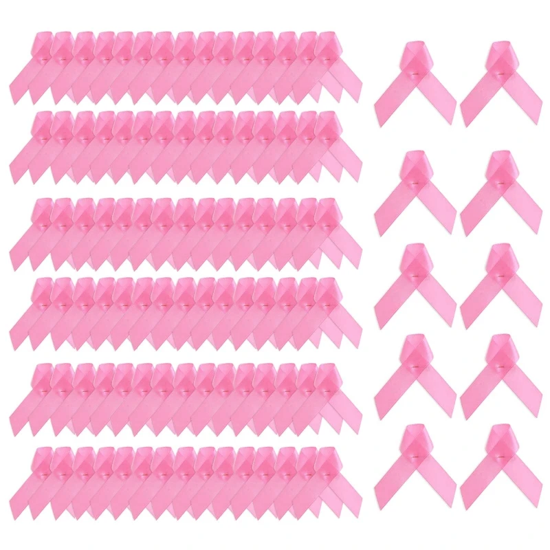 100 Pieces Pink Promotional Ribbon Pin Ribbon Lapel Pin  Fabric Ribbon with Safety Pin for Public Social