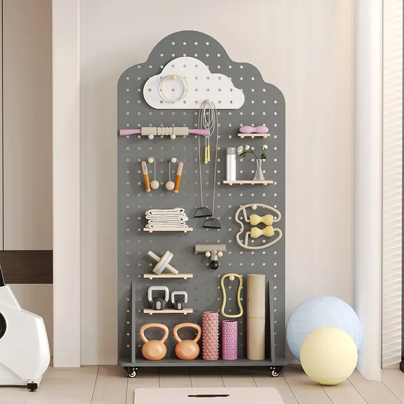 Solid wood hole board floor-to-ceiling custom yoga mat fitness equipment storage and finishing movable pulley screen rack