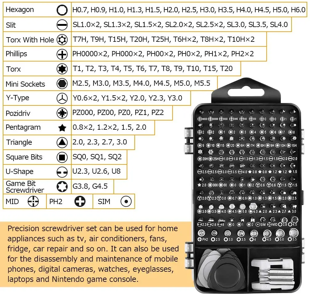 115 In 1 Precision Screwdriver Set Computer Repair Kit Electronics Tool For Tablet Iphone Ps4 Laptop Mobile Phone Repair