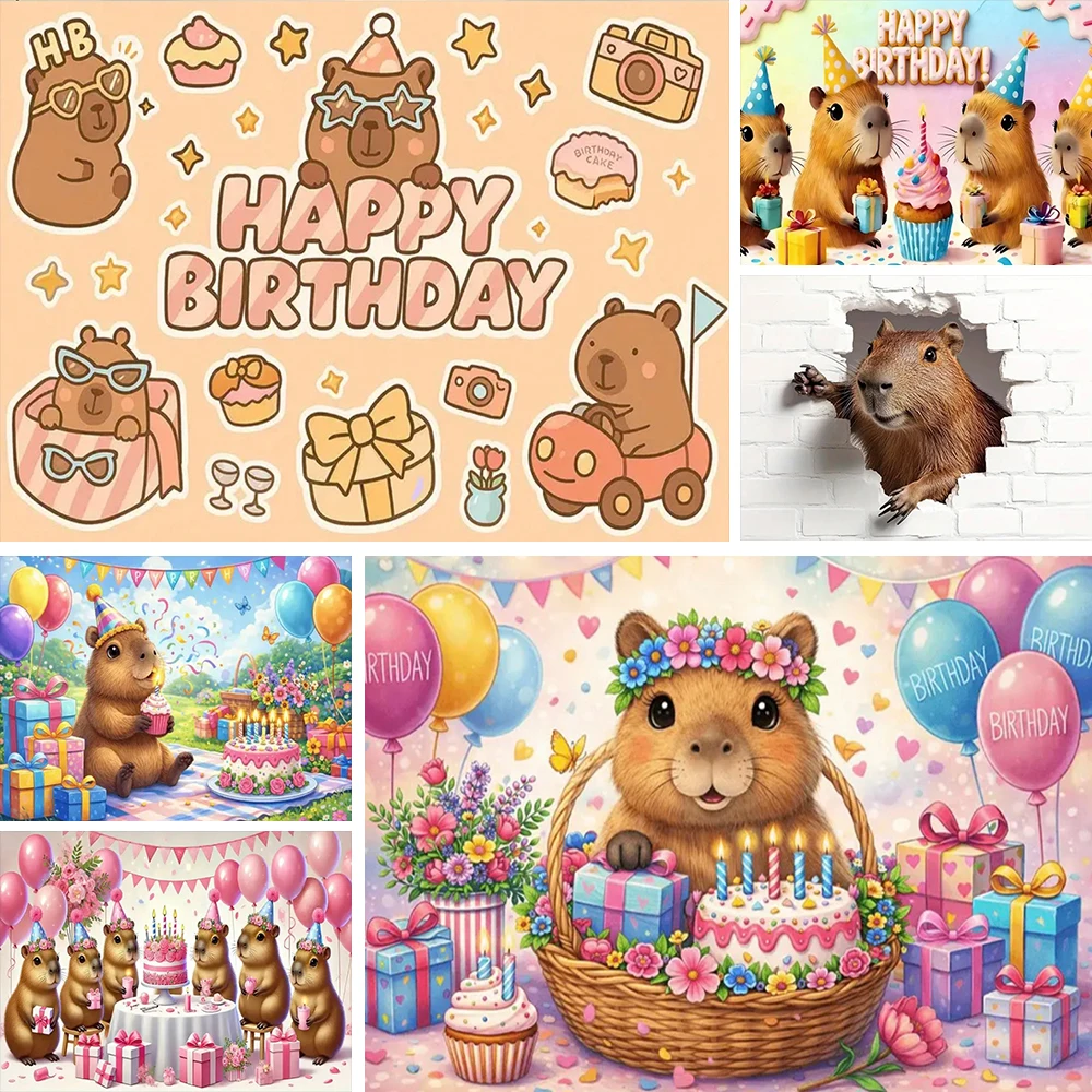 Niedliches Capybara Geburtstags-Dekorationsbanner Cartoon-Tier-Themenparty-Hintergrund Kindergeburtstags-Feier Kulisse Foto-Requisiten – Detail 4