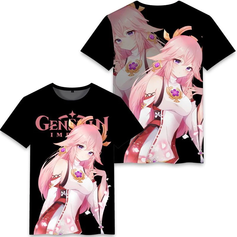 New Genshin Impact T-Shirts Anime Game Sexy Girl Yae Miko 3D Print Streetwear Men Women Fashion Oversized T Shirt Kids Tees Tops