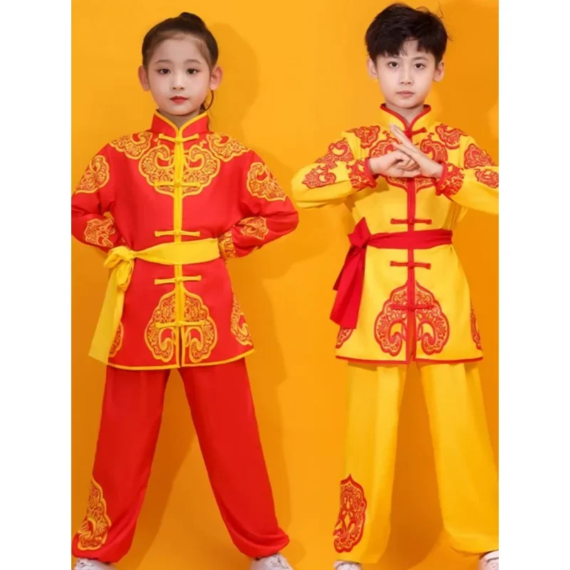 Costume de Kung Fu chinois traditionnel pour enfants, uniforme de Wushu à imprimé dragon national, vêtements Wing-chun trempés financièrement