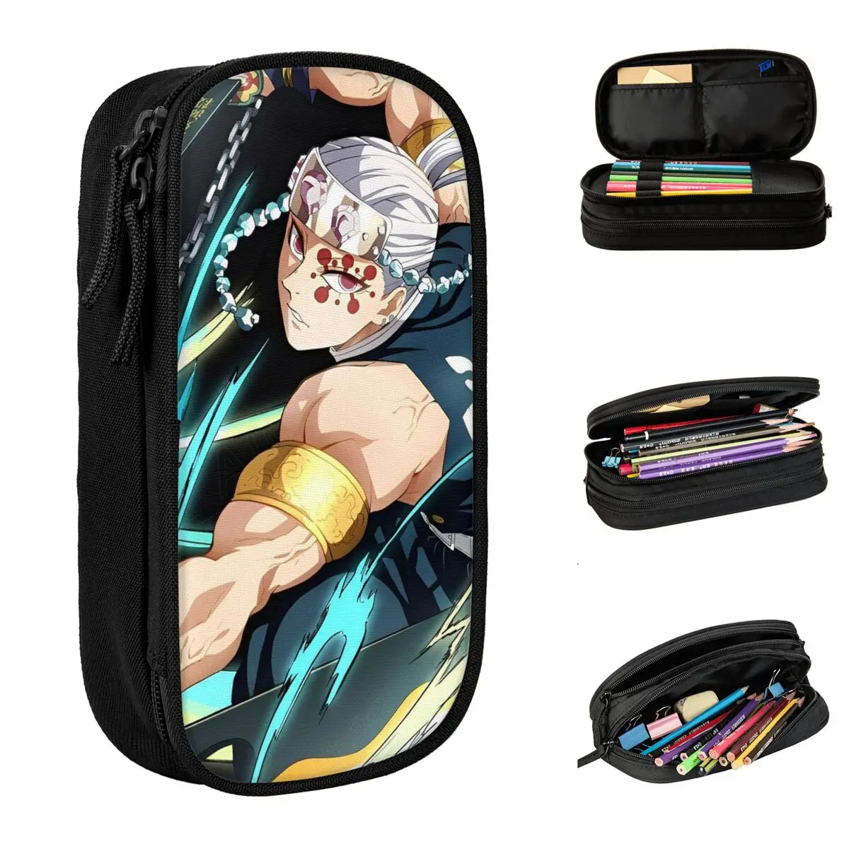 أنيمي شيطان القاتل Tengen Uzui مقلمة حامل قلم حقائب أطفال سعة كبيرة الطلاب الهدايا المدرسية صندوق رصاص
