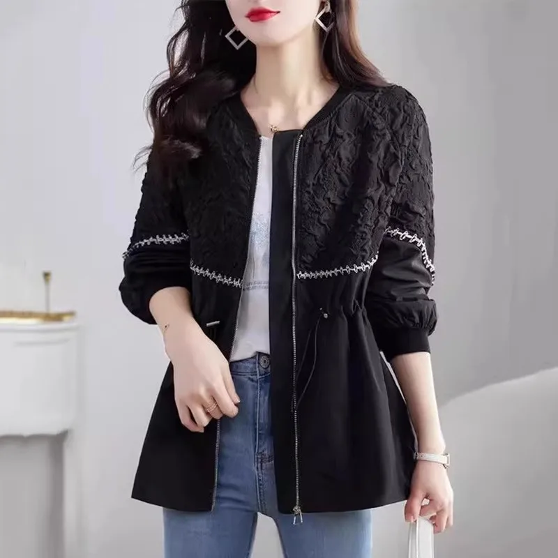 

Faionable Casual Waist-Cinching Women's Jaet Loose Fit Spring Autumn New Sle ular Good Looking plus Size Windbreaker
