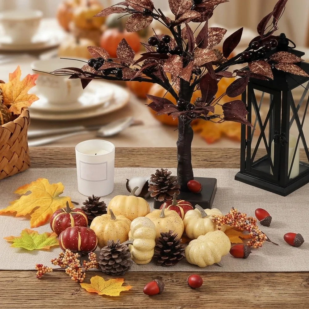 Pumpkin Decor Set for Mini Pumpkins Plastic Decor Elements Suitable for Harvest Festivals Thanksgiving and Weddings