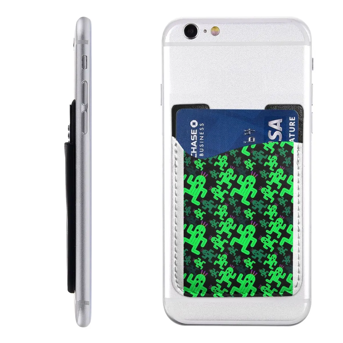 Cactuar Pattern Genuine Leather Phone Card Wallet - Compact RFID-Blocking Card Holder with Money Pocket