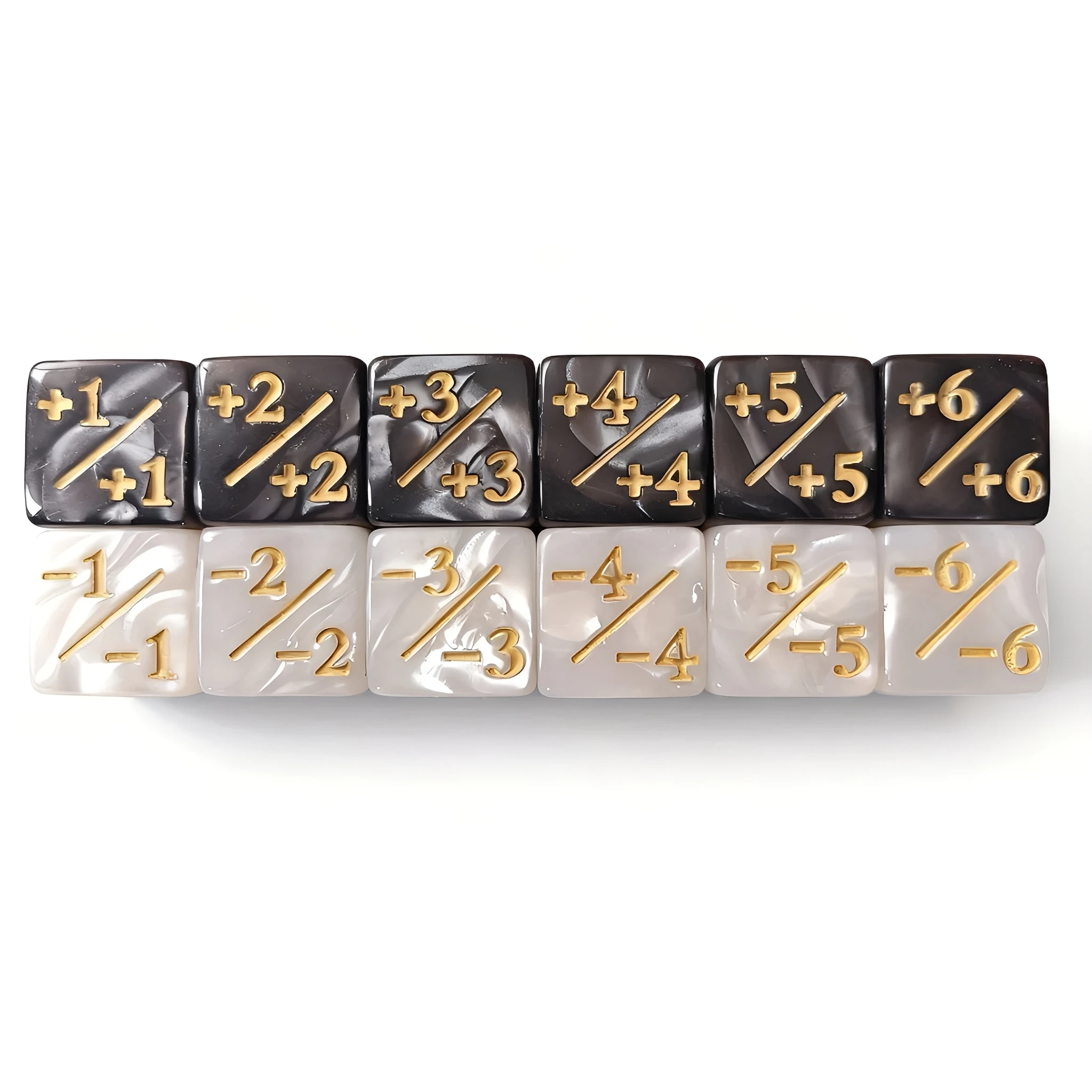 6Pcs/Pack 16mm Counting Dice Counters +1/-1 Black White Pearl Color D6 Square Corner Positive Negative Game Dice Cube