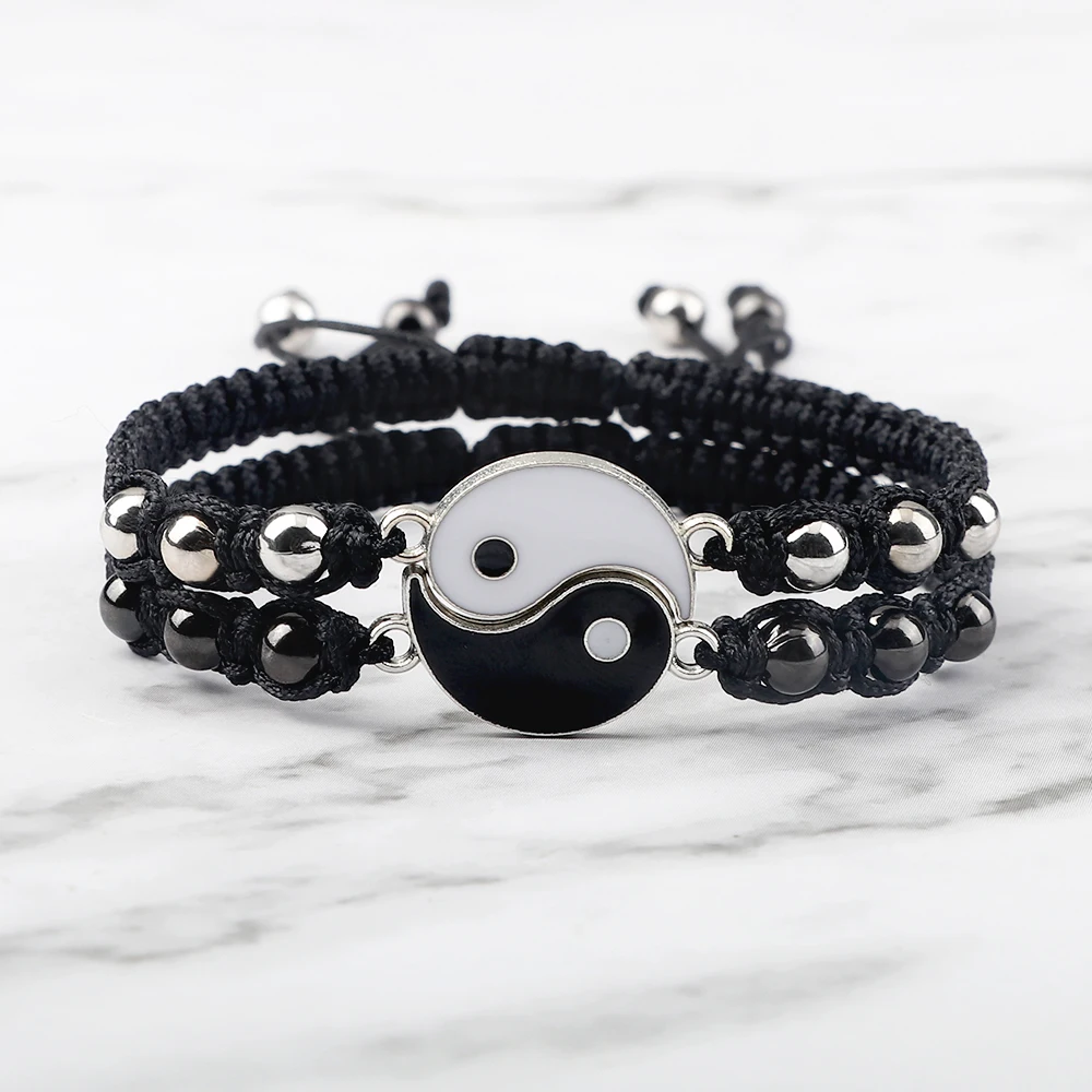 Tai Chi Yin Yang Couple Bracelet Adjustable Size Matching Lover Black & White Braided Bracelets & Bangles Friends Jewelry Gifts