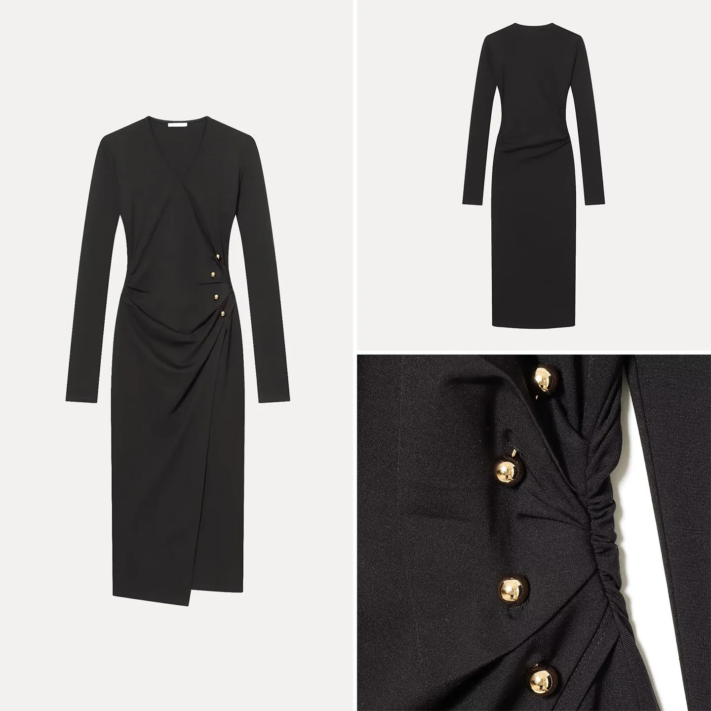 

Faionable V-ne Pleated Metal Bule High nce Dr Winter 2025 Women's Clothing Slim Fit Long Sve Bla Dr