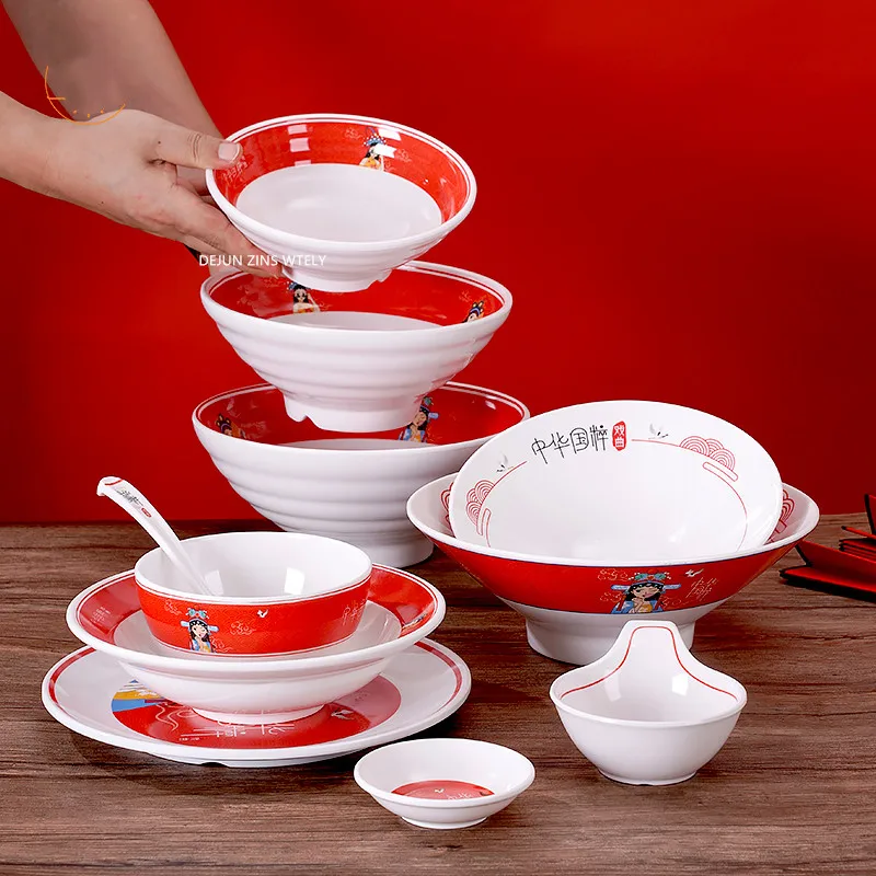 1PC Thickened Melamine Tableware Not Easily Broken Melamine Plate Exquisite Plastic Noodle Bowl Kitchen Accessories Ramen Bowl